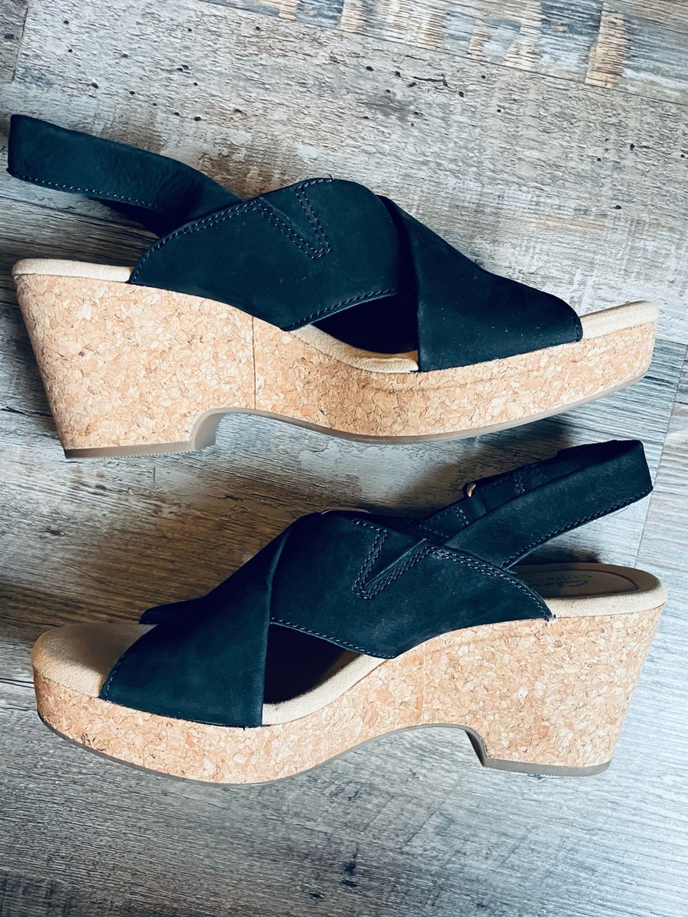 Clarks Women's Boho-Chic Giselle Dove Wedge Sandals in Nubuck Black, Size 9.5 - Picture 5 of 10